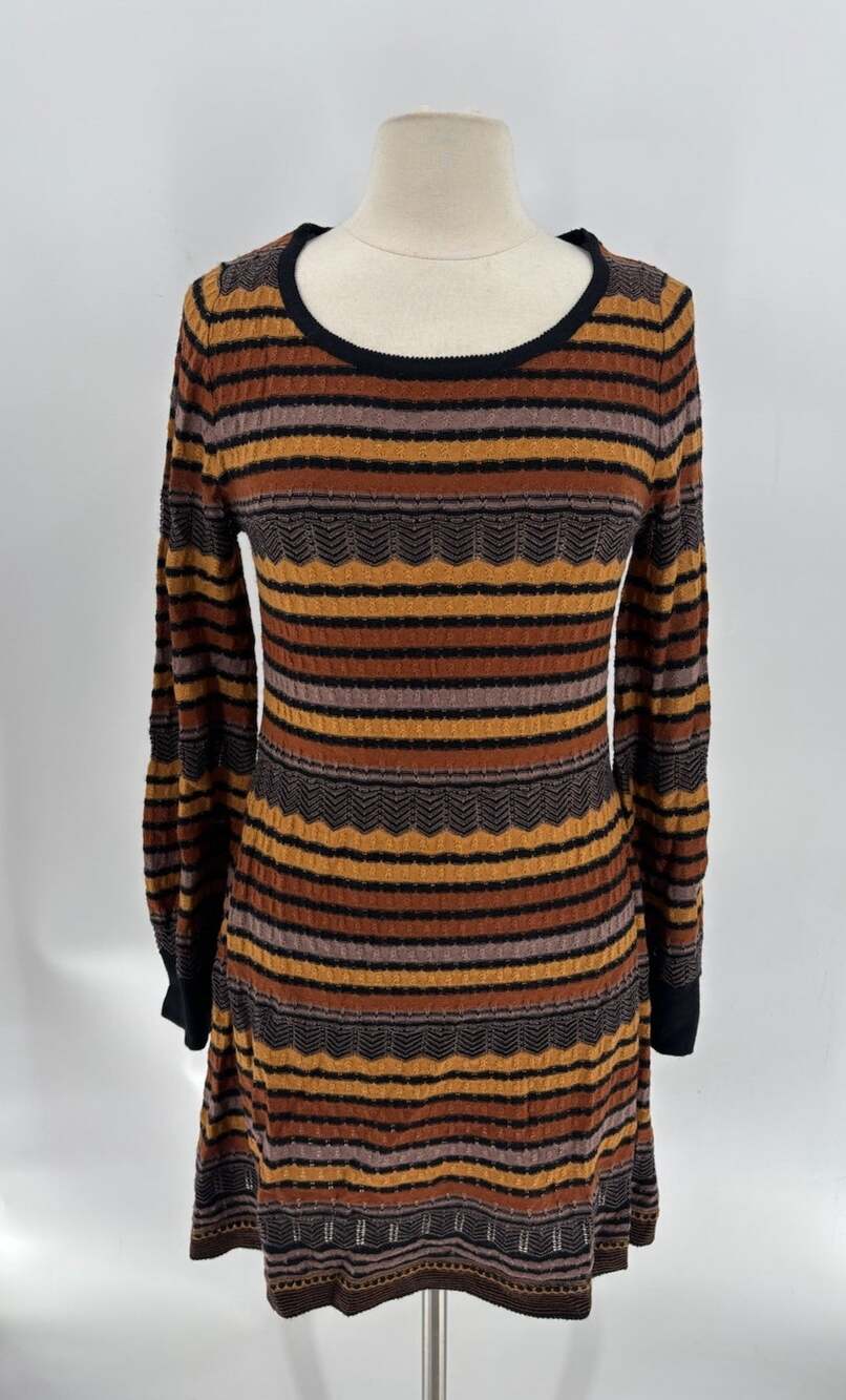 Umgee Striped Sweater Dress Womens M Boho Fall Knit Long Sleeve Fit & Flare